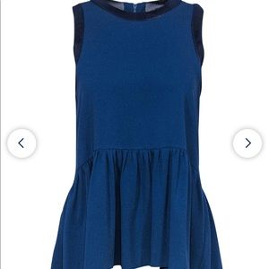 Tibi - Dark Blue Sleeveless Blouse w/ Navy Trim & Peplum Hem